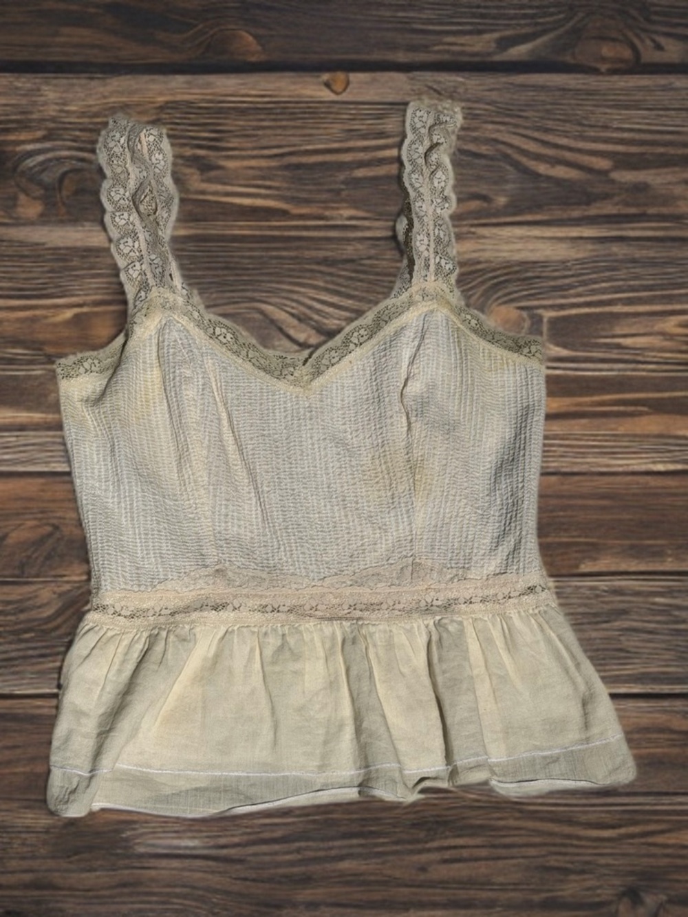 Free People Cream Lace-Trimmed Peplum Camisole